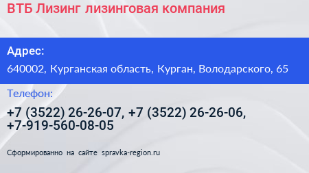 ВТБ Лизинг лизинговая компания - визитка
