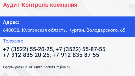 Аудит Контроль компания - визитка