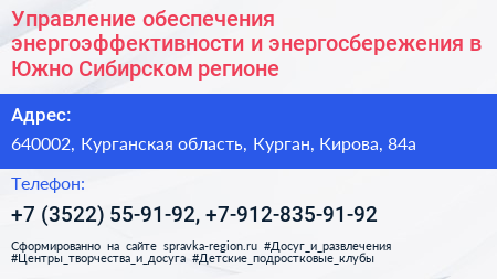 Управление обеспечения энергоэффективности и энергосбережения в Южно Сибирском регионе - визитка