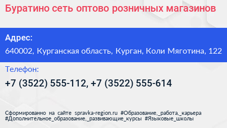 Буратино сеть оптово розничных магазинов - визитка