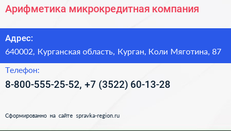 Арифметика микрокредитная компания - визитка