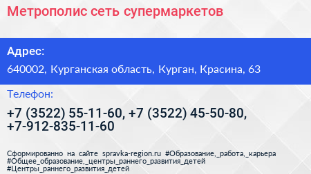 Метрополис сеть супермаркетов - визитка