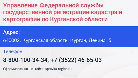 Управление Федеральной службы государственной регистрации кадастра и картографии по Курганской области - визитка
