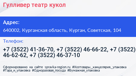 Гулливер театр кукол - визитка