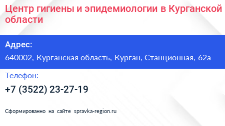 Центр гигиены и эпидемиологии в Курганской области - визитка