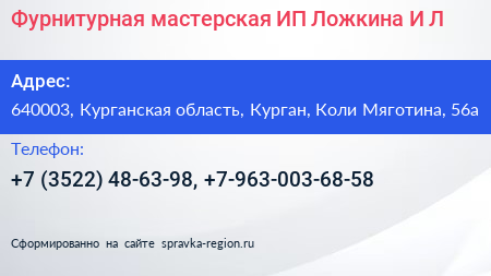 Фурнитурная мастерская ИП Ложкина И Л  - визитка