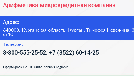 Арифметика микрокредитная компания - визитка
