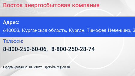 Восток энергосбытовая компания - визитка