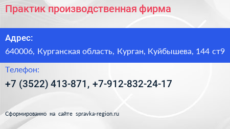 Практик производственная фирма - визитка