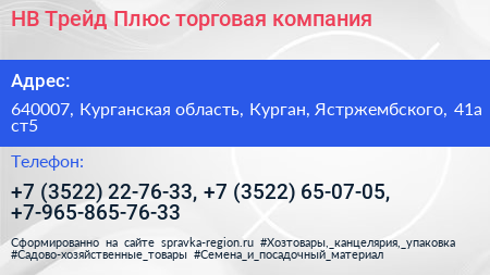 НВ Трейд Плюс торговая компания - визитка