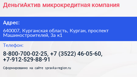 ДеньгиАктив микрокредитная компания - визитка