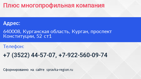Плюс многопрофильная компания - визитка