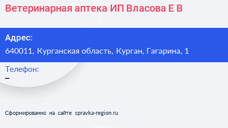 Ветеринарная аптека ИП Власова Е В  - визитка
