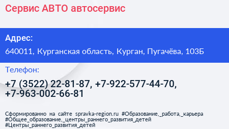 Сервис АВТО автосервис - визитка