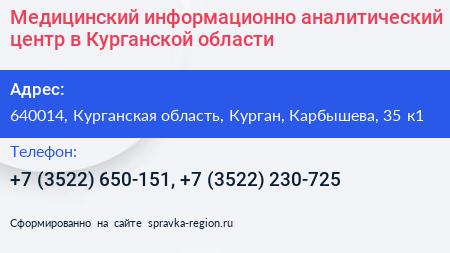 Медицинский информационно аналитический центр в Курганской области - визитка