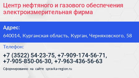 Центр нефтяного и газового обеспечения электроизмерительная фирма - визитка