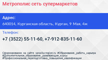 Метрополис сеть супермаркетов - визитка
