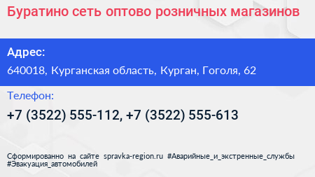 Буратино сеть оптово розничных магазинов - визитка