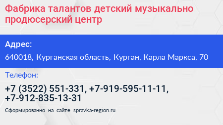 Фабрика талантов детский музыкально продюсерский центр - визитка