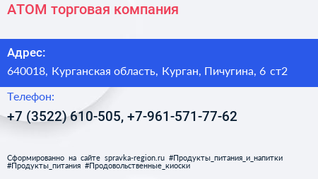 АТОМ торговая компания - визитка