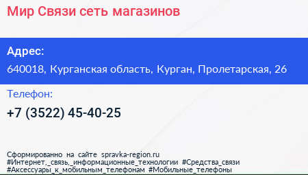 Мир Связи сеть магазинов - визитка