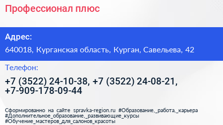 Профессионал плюс - визитка