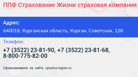 ППФ Страхование Жизни страховая компания - визитка