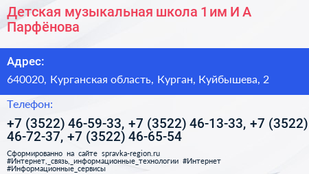 Детская музыкальная школа 1 им И А Парфёнова - визитка