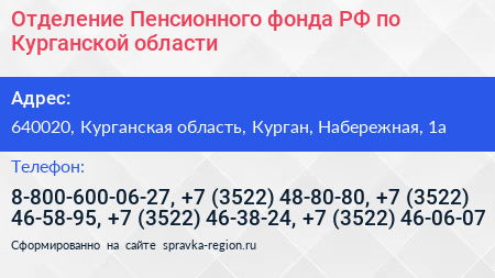Отделение Пенсионного фонда РФ по Курганской области - визитка