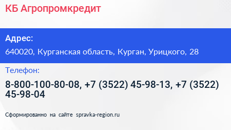 КБ Агропромкредит - визитка