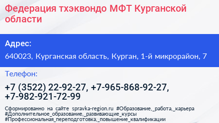 Федерация тхэквондо МФТ Курганской области - визитка