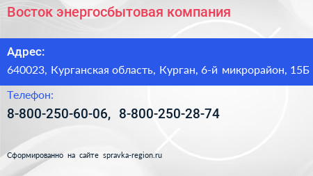 Восток энергосбытовая компания - визитка