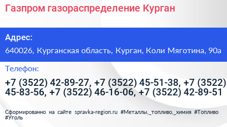 Газпром газораспределение Курган - визитка