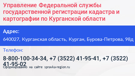 Управление Федеральной службы государственной регистрации кадастра и картографии по Курганской области - визитка