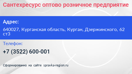 Сантехресурс оптово розничное предприятие - визитка