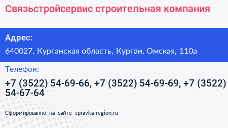 Связьстройсервис строительная компания - визитка