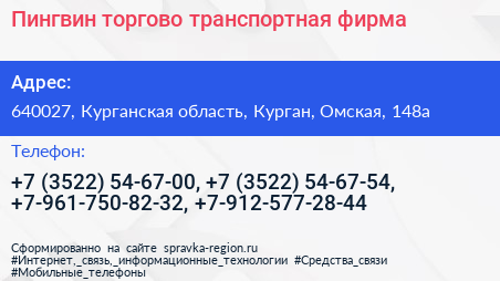 Пингвин торгово транспортная фирма - визитка