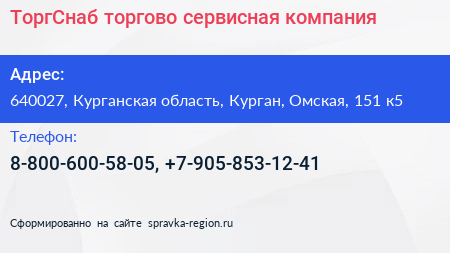 ТоргСнаб торгово сервисная компания - визитка