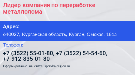 Лидер компания по переработке металлолома - визитка