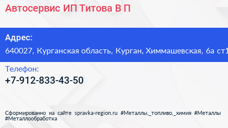 Автосервис ИП Титова В П  - визитка