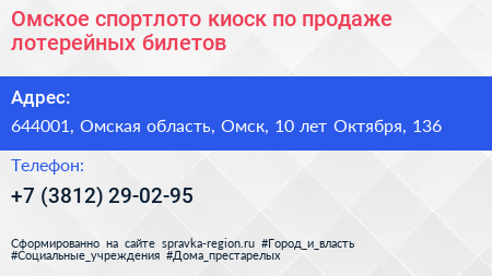 Омское спортлото киоск по продаже лотерейных билетов - визитка