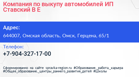 Компания по выкупу автомобилей ИП Ставский В Е  - визитка