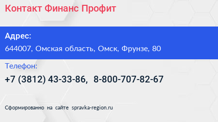 Контакт Финанс Профит - визитка