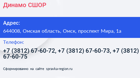 Динамо СШОР - визитка