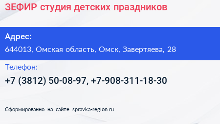 ЗЕФИР студия детских праздников - визитка