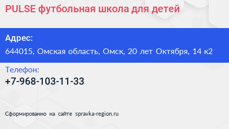 PULSE футбольная школа для детей - визитка