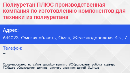Полиуретан ПЛЮС производственная компания по изготовлению компонентов для техники из полиуретана - визитка
