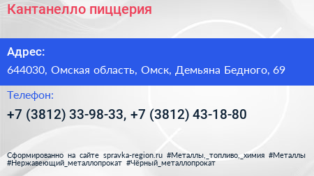 Кантанелло пиццерия - визитка