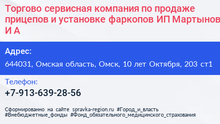 Торгово сервисная компания по продаже прицепов и установке фаркопов ИП Мартынов И А  - визитка
