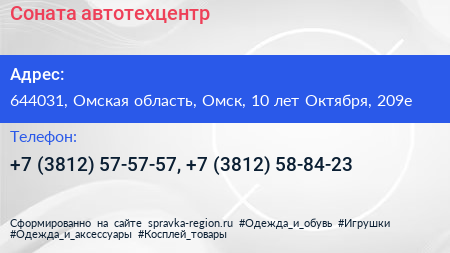 Соната автотехцентр - визитка